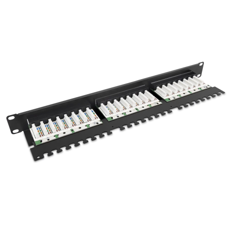 Patch Panel Cat6 UTP 24-Port RJ-45 19" 1U con ripiano