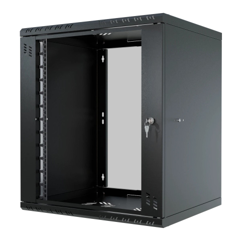 Armadio rack 19" 12U, 450mm, porta in vetro, nero