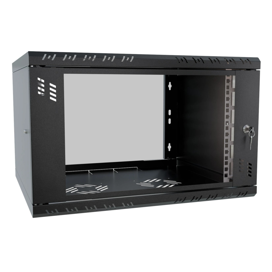 Armadio rack 19" 6U, 450mm, porta in vetro, nero