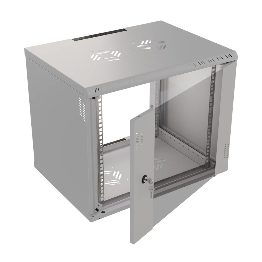 Armadio rack Pro 19" 9U, 450mm, porta in vetro, grigio