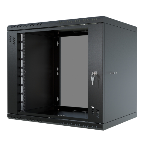 Armadio rack 19" 9U, 450mm, porta in vetro, nero