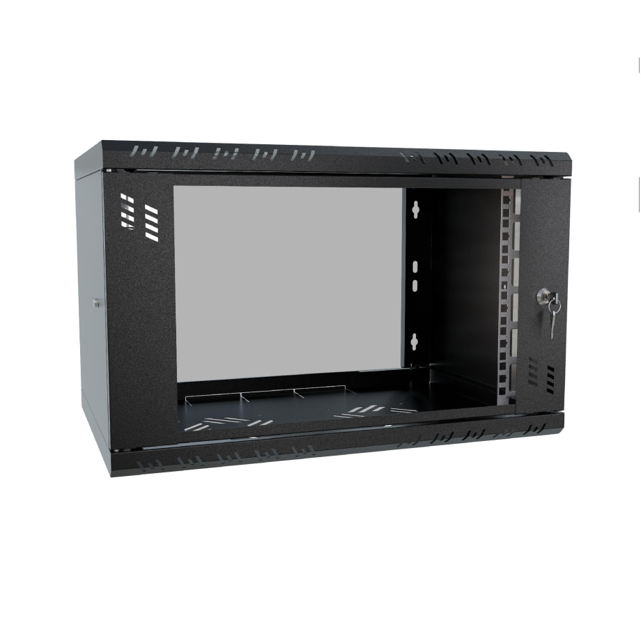 Armadio rack 19" 6U, 350mm, porta in vetro, nero
