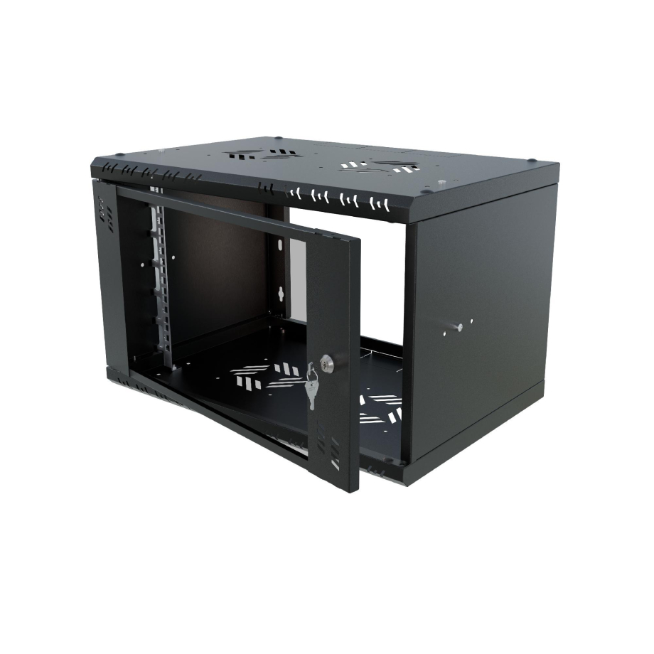 Armadio rack 19" 6U, 350mm, porta in vetro, nero
